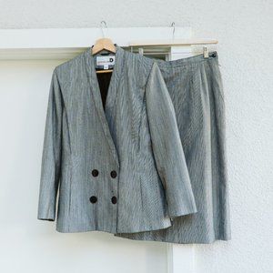 90's Gray Textured Blazer Skirt Set